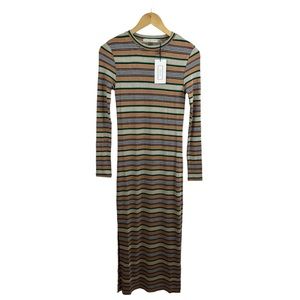 Shades of Grey by Micah Cohen Straight Knit Midi Dress Size XXS Mocha Stripe